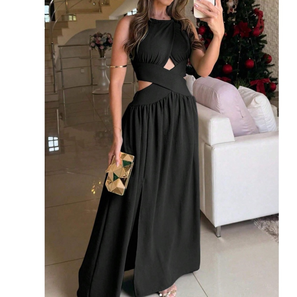Luxe Cut out Tie Back Split Thigh Party Occasion Dress - Picture 6 of 10
